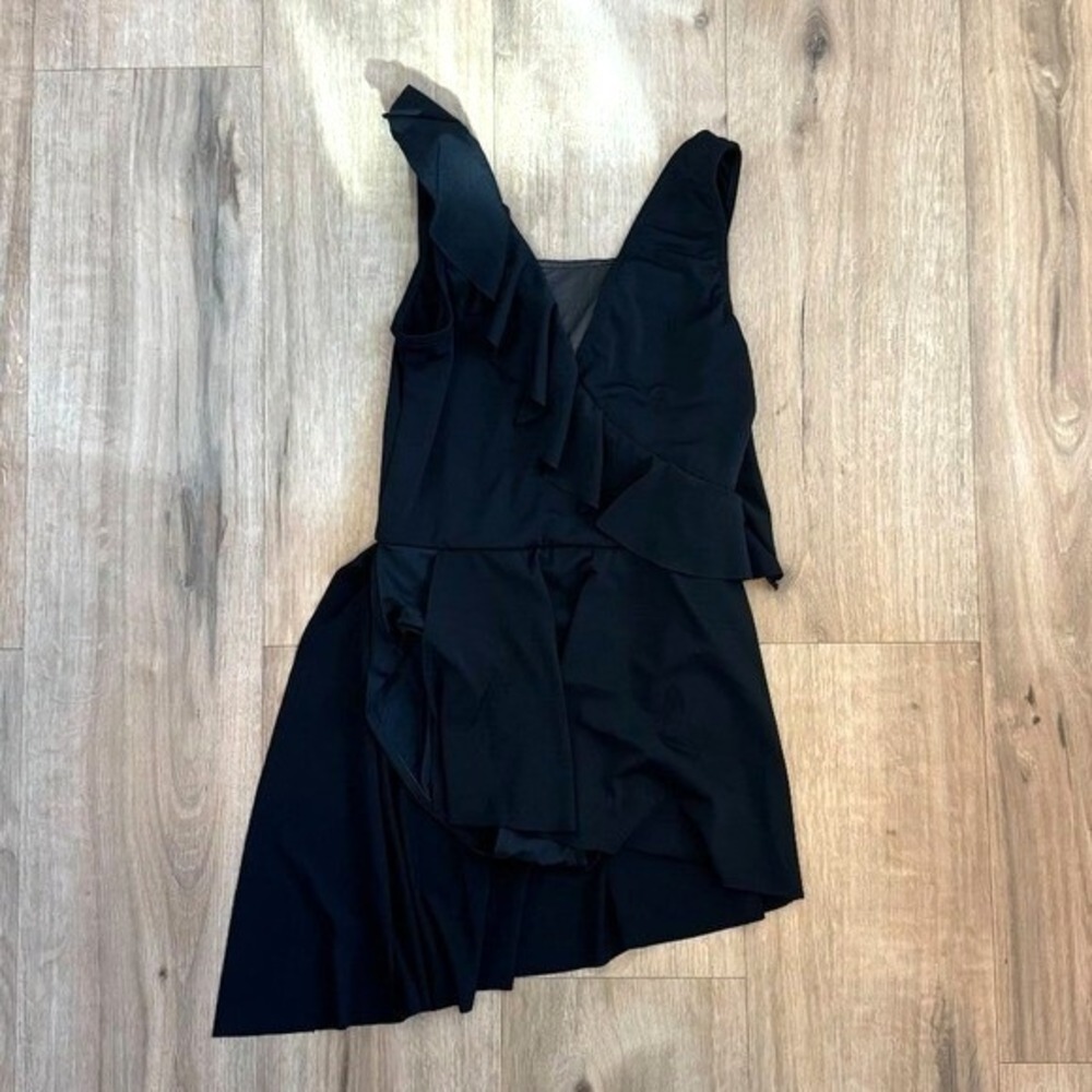 Balera Black Ruffle Wrap Asymmetrical Skirted Ballet Dance Leotard Large Child